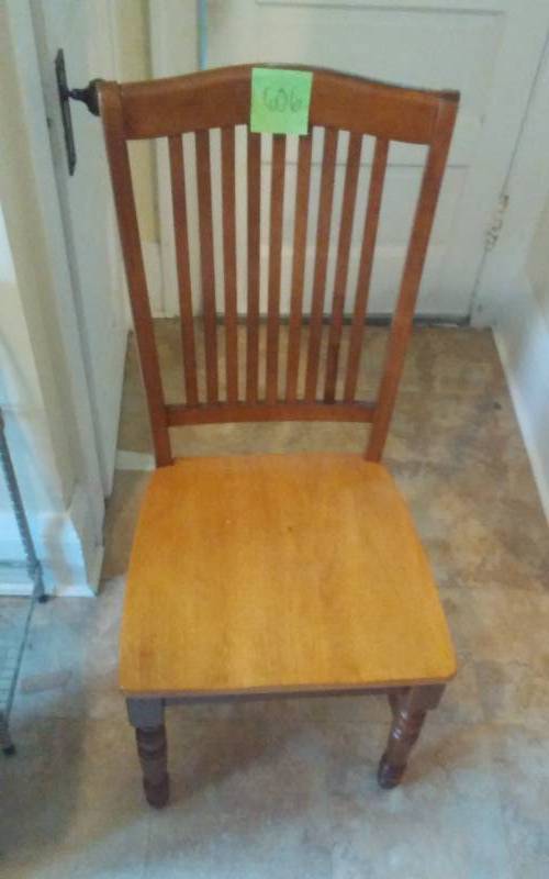 lot 25 image: 4-Wood Chairs - Solid & Sturdy (Leg Detail Matches Lot #24)
