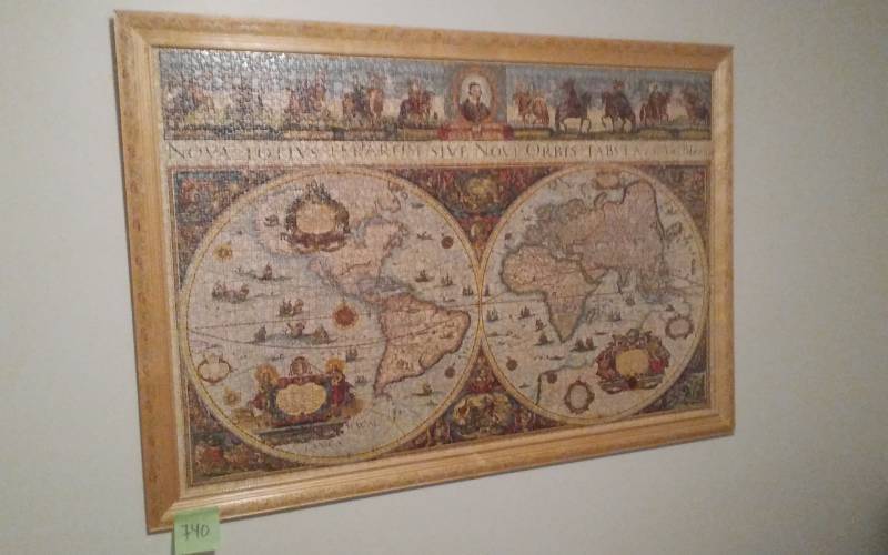 lot 33 image: New Map Of The World Framed Latin Puzzle 52x36