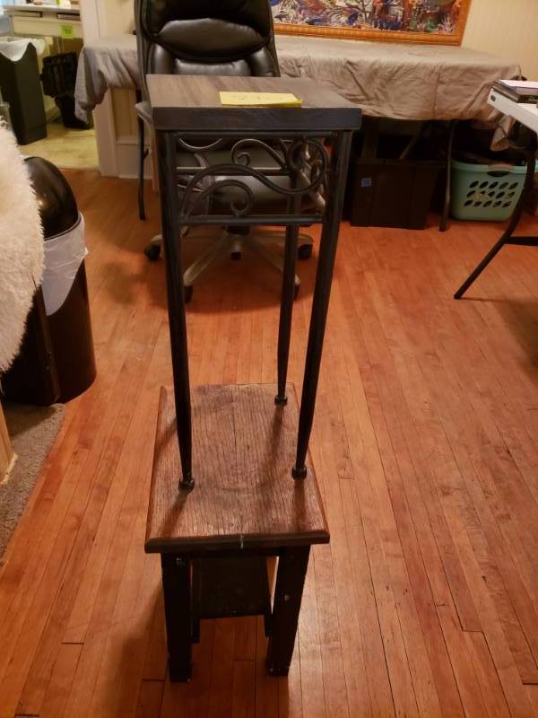 lot 97 image: 2-Small Plant Stand Tables 8x8x19, 13x10x15