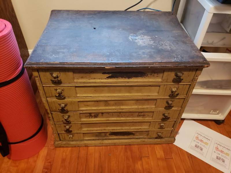 lot 91 image: Vintage Sewing Thread Cabinet With 6 Drawers (200 Yrs. Old) 25x18x21 No Contents