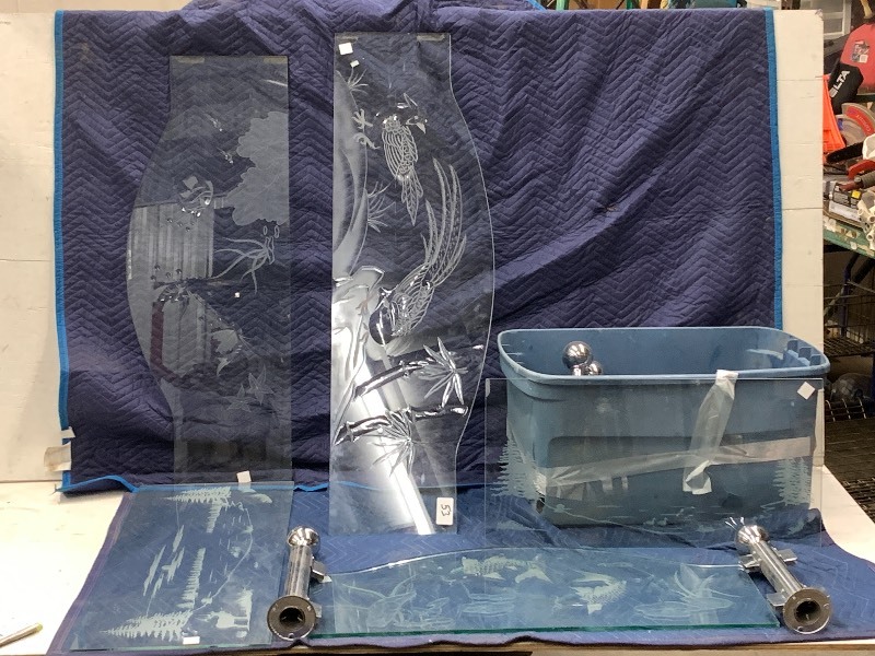 lot 53 image: (5) Assorted Etched Glass  Frosted Glass Dining Booth Backings
