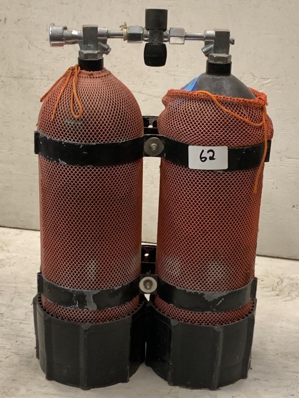 lot 62 image: Set Of (2) Steel Diving Tanks With Harness