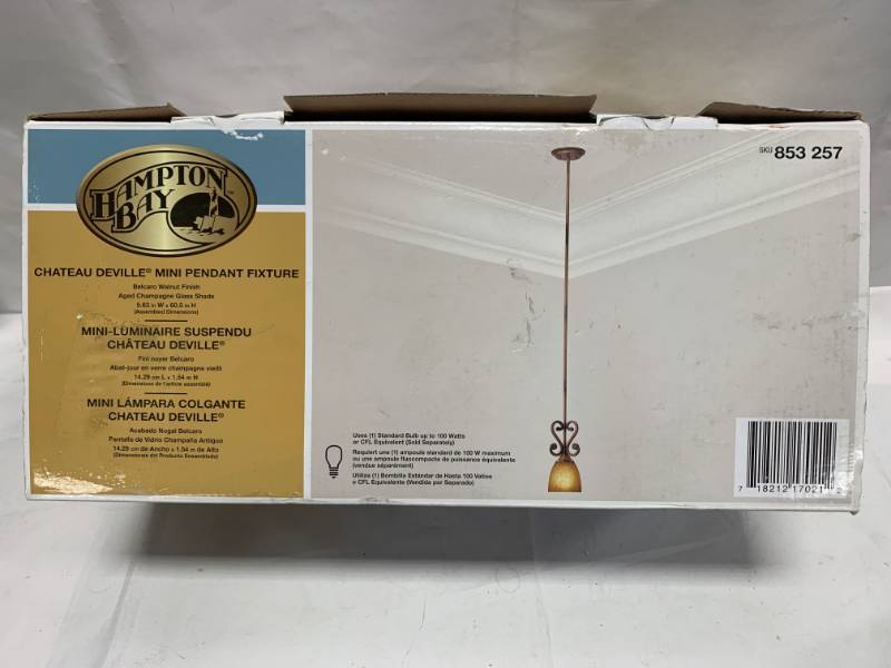 lot 71 image: Hampton Bay Walnut Finish Mini Pendant Light