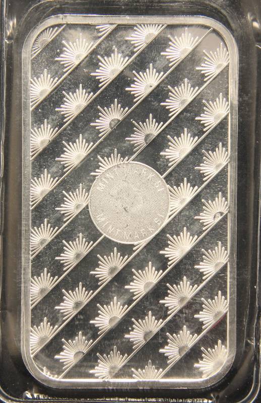 lot 12 image: 1 TROY OZ. .999 FINE SILVER BAR SUNSHINE MINTING SEALED