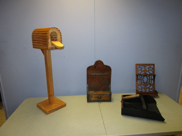 lot 721 image: SMALL MAILBOX, COAL SCUTTLE, SPOON HOLDER AND WALL BOX