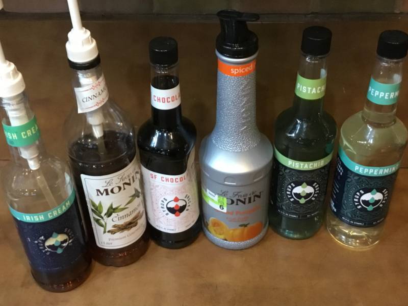 6 syrup, 3 new 3 used with pumps or pour top.