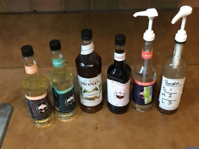 6 syrup, 4 new 2 used with pumps.