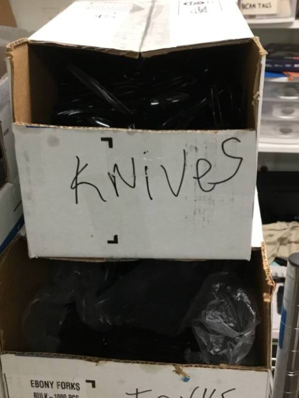 Plastic forks, spoons and knives.