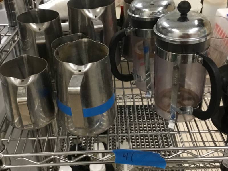 Garbage bags, slow drip dispensers various size stainless steel pitchers 2 coffee press