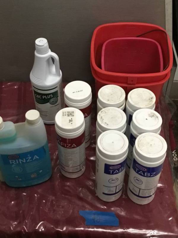 Cleaning supplies and coffee pot cleaners