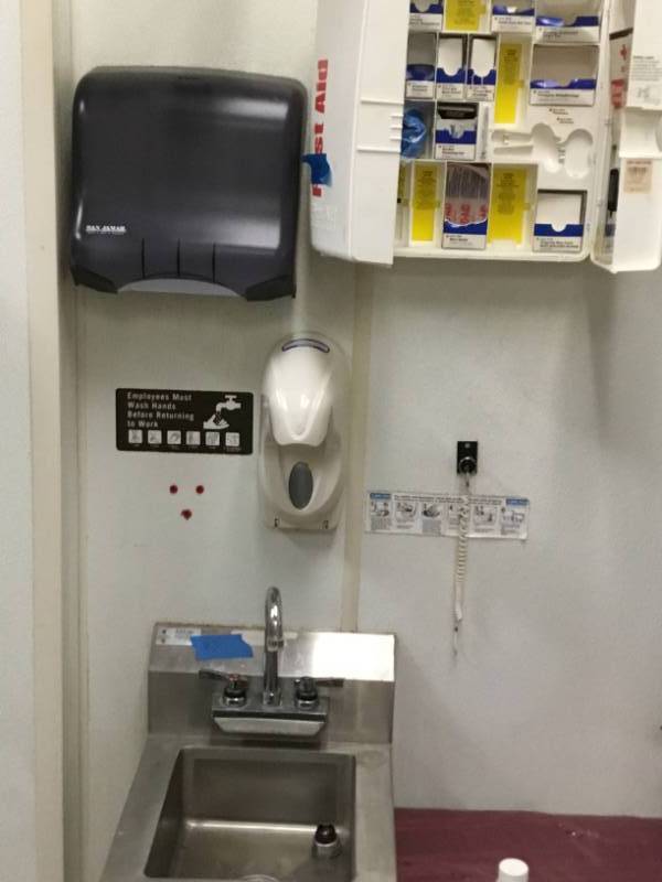 stainless steel Sink towel dispenser hand soap and Medicine cabinet.