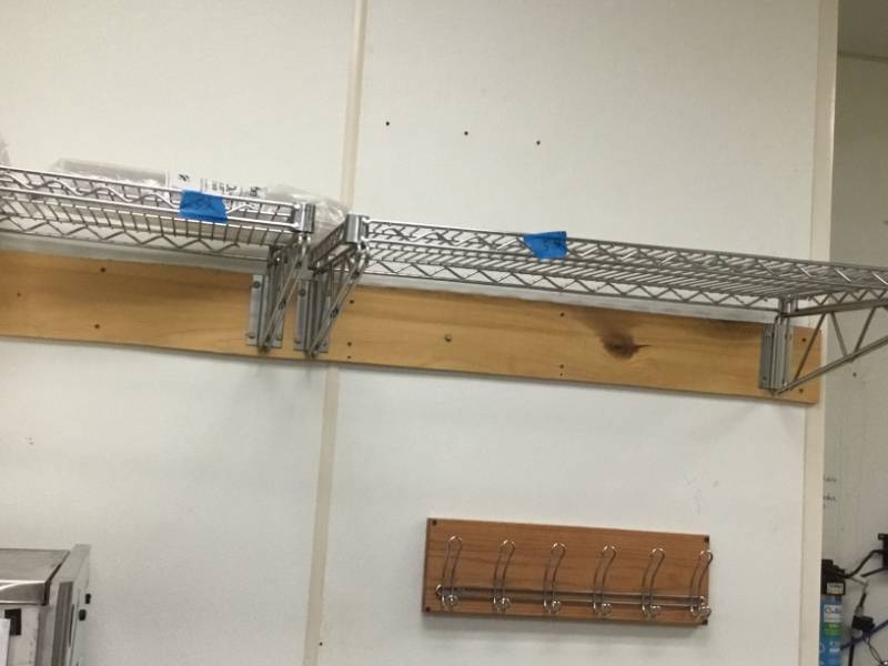 3 shelves 1 48x18 wall shelves 36x18 and 24x18 with mounting brackets.