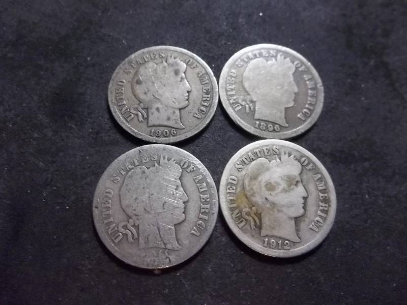 lot 145 image: 4-Barber Dimes 1896, 1906, 1911, 1912