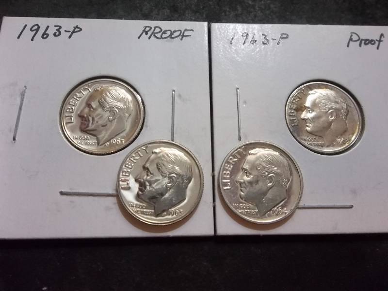 lot 146 image: 4-Roosevelt Silver Proofs 1963, 1964