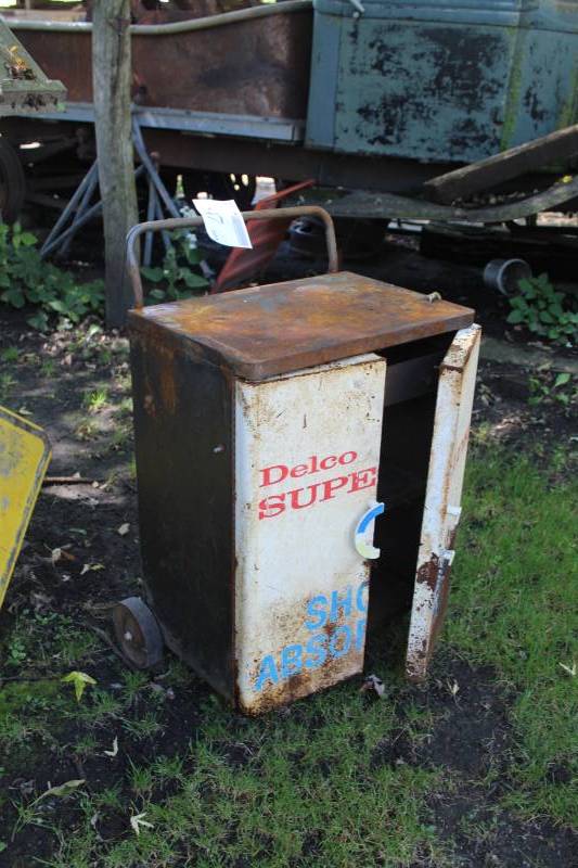 lot 547 image: Delco Superide Shock Absorbers Metal Cabinet Cart with 2-Storage Doors