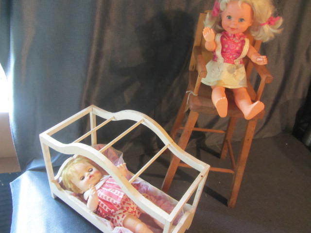 lot 30 image: Canopy Doll Bed, Dolls, High Chair