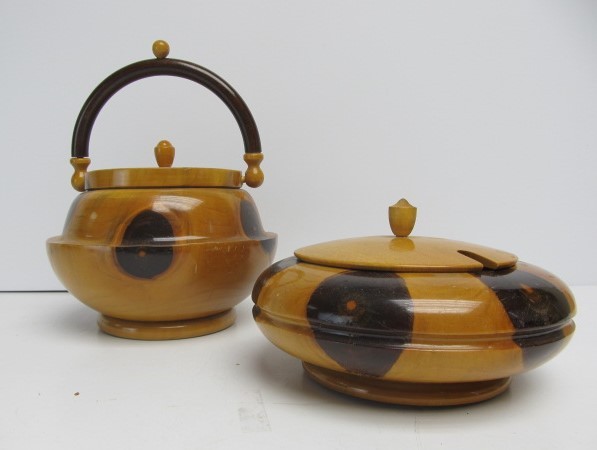lot 12 image: Pair of Vintage Brazilian Turned Wood Bowls wLids