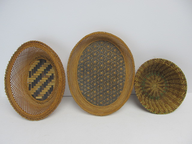 lot 24 image: 3 Ornately Woven Hand Made Baskets
