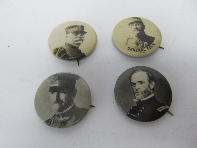 lot 28 image: 4 Antique Celluloid etc Military Pins