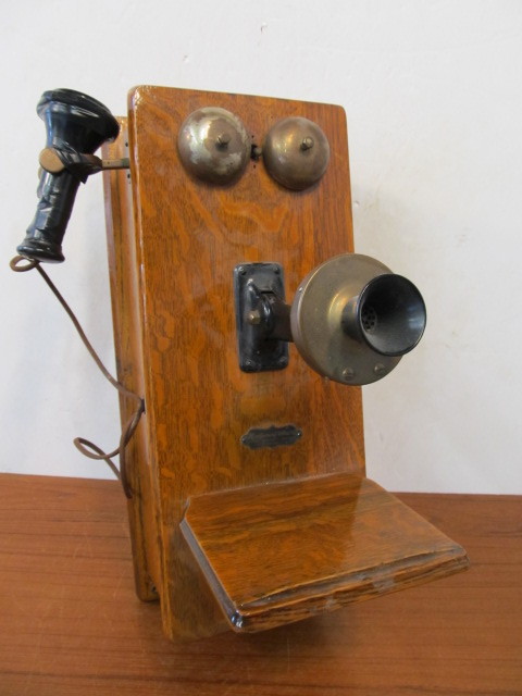 lot 42 image: Antique Oak MONTGOMERY WARD Telephone