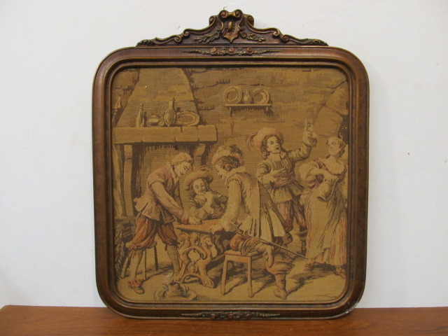 lot 51 image: Antique Framed Tavern Scene Tapestry