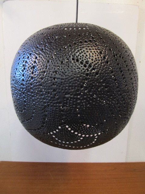lot 54 image: Large Pierced Metal Round Hanging Pendant Lamp