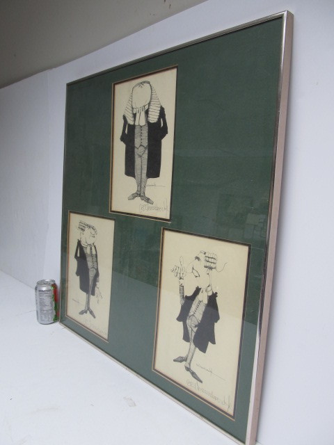 lot 82 image: Framed Group of 3 Vintage G.R. CHEESEBROUGH Signed Etchings - Lawyers & Judges
