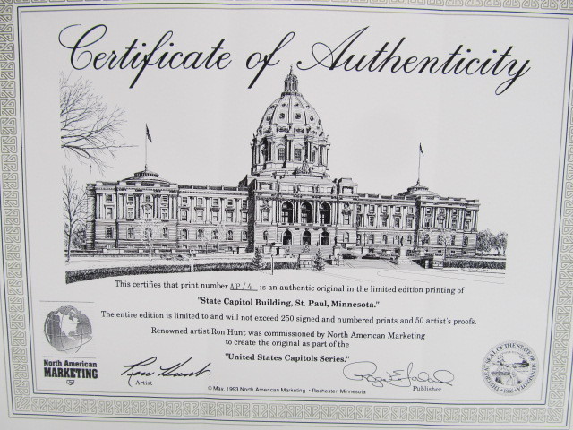 lot 84 image: RON HUNT Saint Paul Capitol Building Signed & Numbered Artists Proof Print