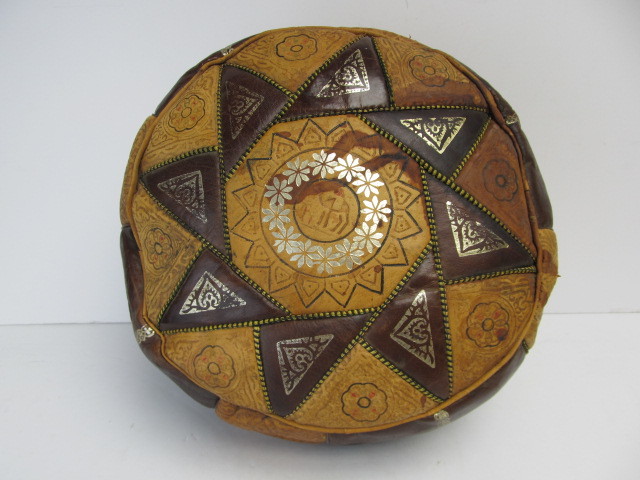 lot 121 image: Vintage Middle Eastern Leather Footstool