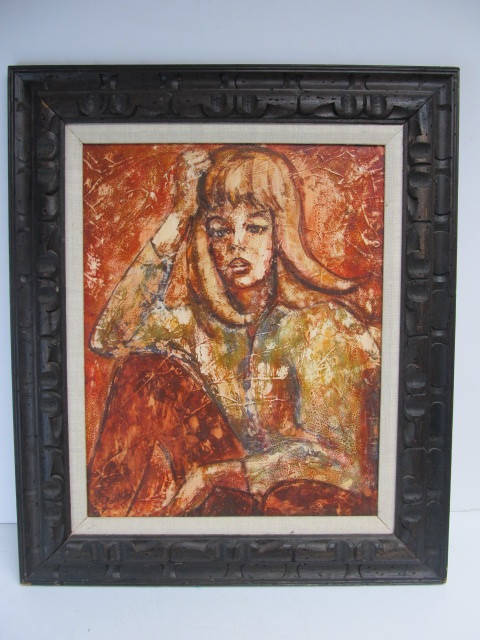 lot 124 image: Framed Signed Mid Century Original Portrait Painting on Board