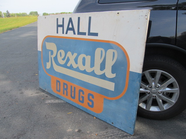 lot 158 image: LARGE Vintage REXALL DRUGS Metal Advertising Sign