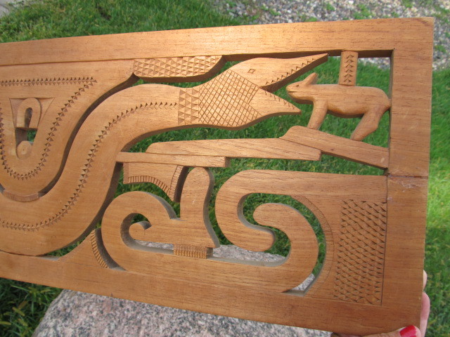 lot 161 image: Vintage Ethnic Hand Carved Wood Panel