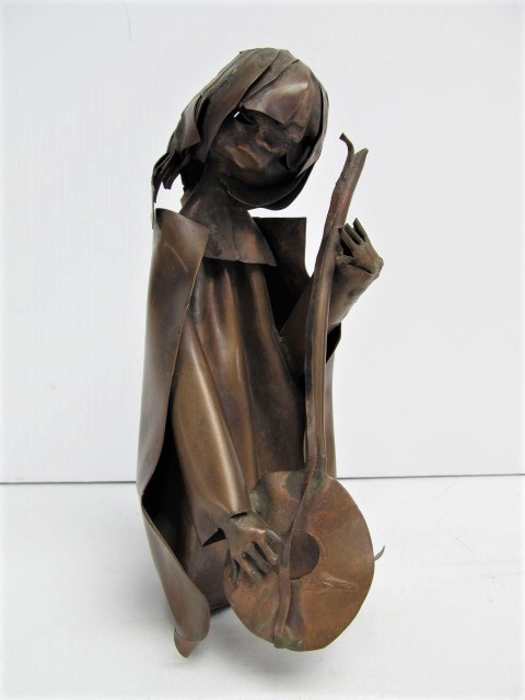 lot 171 image: Signed Vintage Figural Musician Copper Sculpture