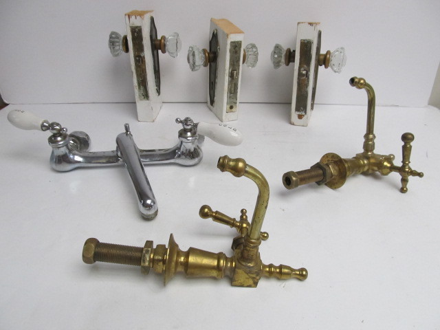 lot 188 image: Group of Antique Bathroom Faucets Hardware & Door Knobs