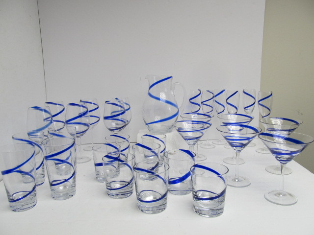 lot 189 image: Large Lot of Swirled Blue Glassware