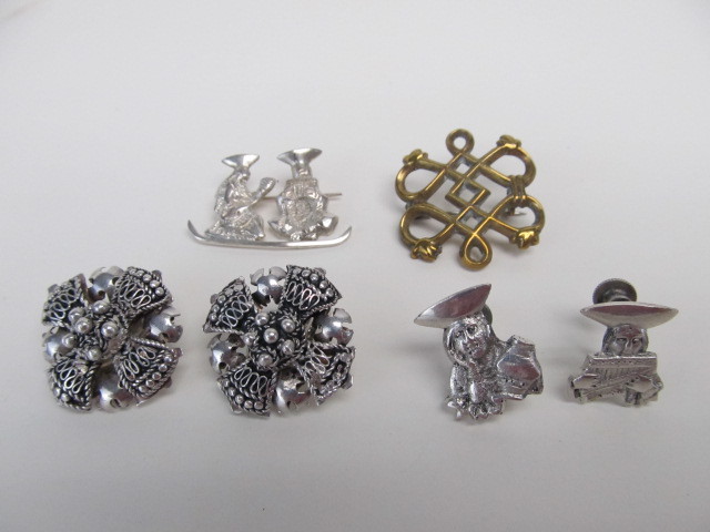 lot 142 image: Group of Sterling Silver Scandinavian Earrings Bronze Brooch pin etc