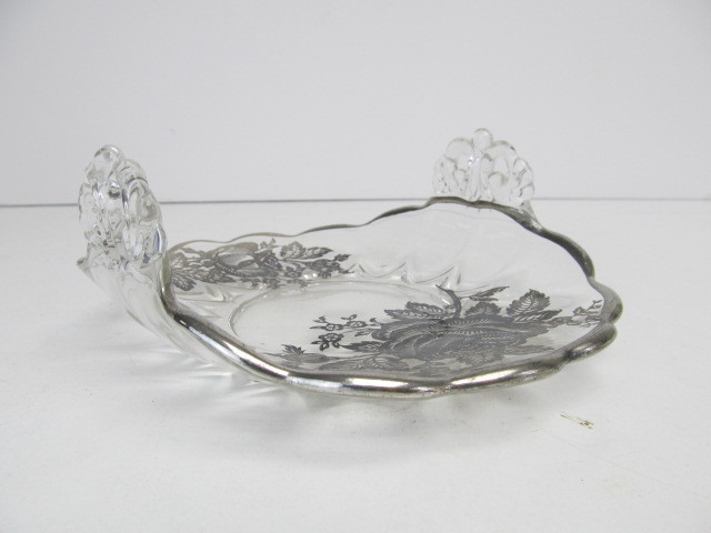 lot 294 image: Antique Silver Overlay Glass KeyTrinket Tray