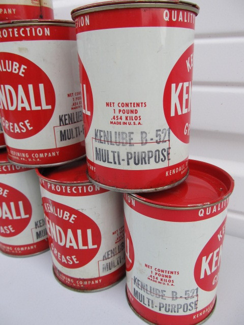 lot 251 image: Lot of 10 Vintage KENDALL Kenlube 1lb Grease Cans
