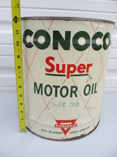 lot 253 image: Nice Large Vintage 1950s CONOCO 5 Gallon Motor Oil Can