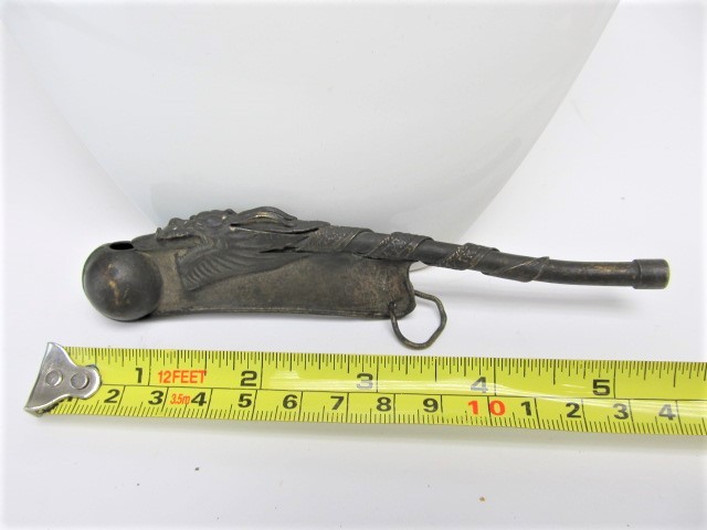 lot 8 image: Original Antique Brass Dragons Head Nautical Boatswains Call Whistle