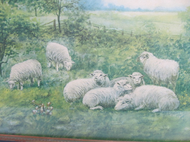 lot 307 image: Framed Antique Pastoral Scene Print wSheep