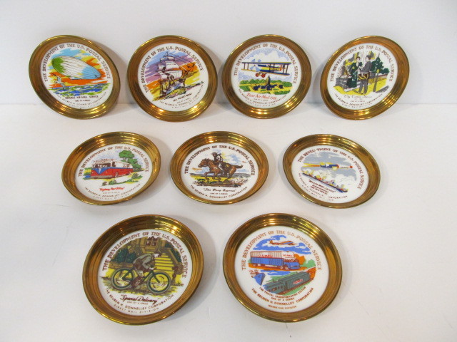 lot 25 image: Set of 9 Vintage 1940s-50s Lenox Silver Company US Postal Service Porcelain Coasters
