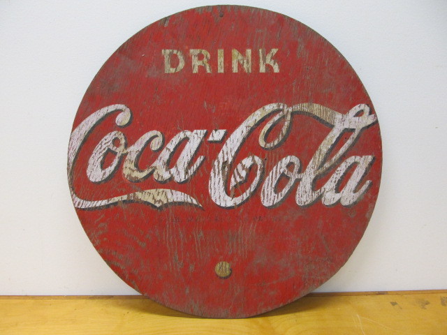 lot 102 image: Original 1940s COCA COLA Painted Wooden Advertising Sign
