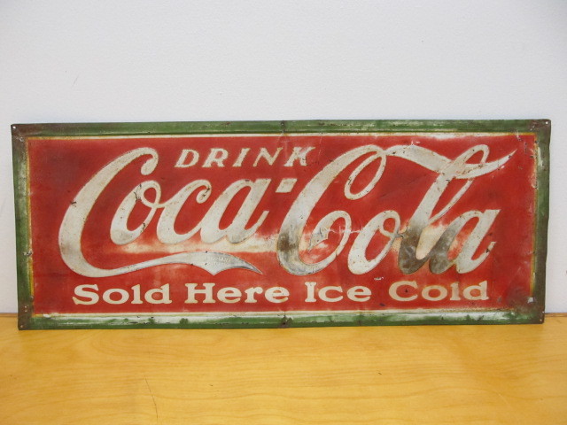 lot 103 image: 1930s COCA COLA Embossed Tin Sign