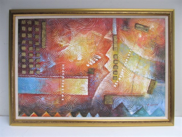 lot 52 image: Vintage Framed Signed Textured Oil on Canvas Abstract Painting