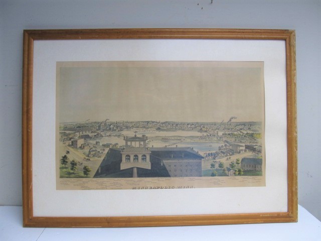 lot 53 image: Large Old Vintage City of Minneapolis Framed Print