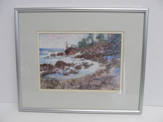 lot 56 image: Framed Signed Original Watercolor by MN Artist Elsie Cook - Rocky Bay