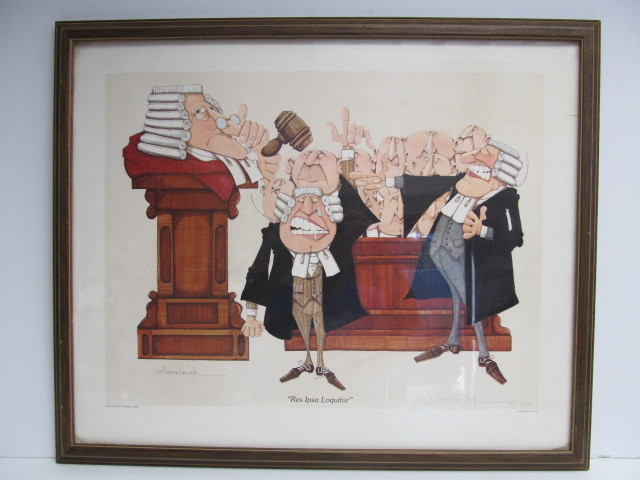 lot 58 image: Large Framed Signed & Numbered G.B. CHEESEBROUGH Comical Courtroom Print