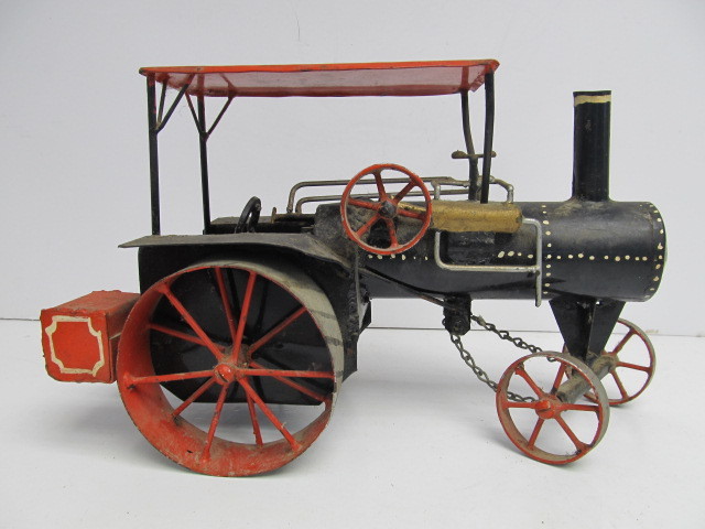 lot 65 image: Vintage 1950s Folk Art Painted Metal Tractor