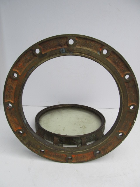lot 69 image: Large Antique Solid Brass Porthole Window